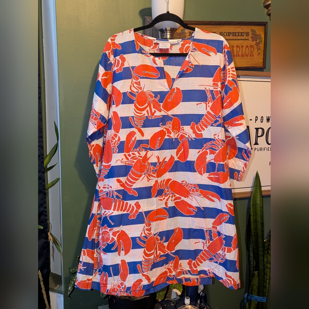 Gretchen Scott Lobster Beach Cover Up Dress Cotton Lightweight Pullover Swim L